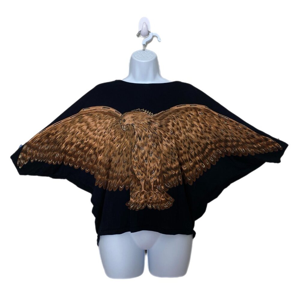 Vintage Alpha Omega Women's Black Brown Eagle Dolman Sleeve Cropped Shirt M/L